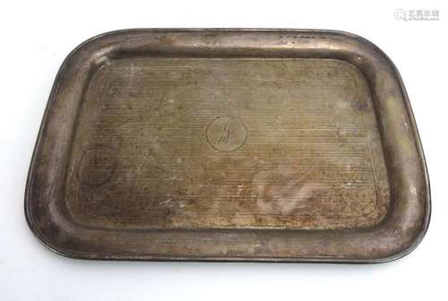 A silver tray of cushioned rectangular form, makers marks indistinct, Birmingham 1942, w.