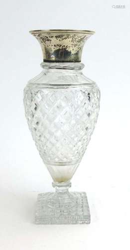 An early 20th century Danish silver mounted cut glass vase of baluster form, Christian F.