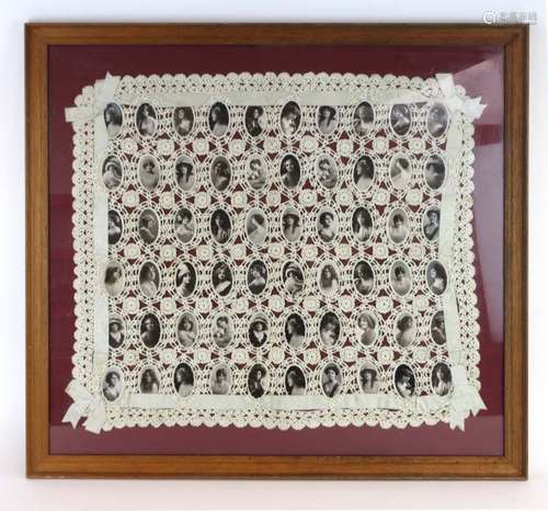 A crochet panel containing sixty oval portraits