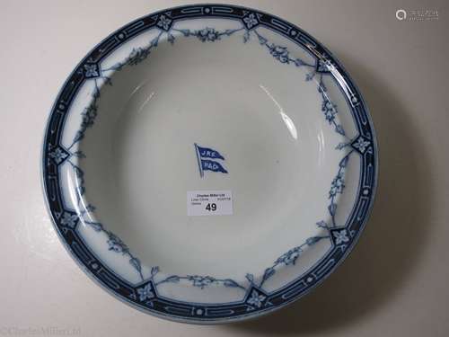 ELLERMAN & PAPAYANNI LINE: A ‘KEY FESTOON’ PATTERN CHINA SOUP PLATE BY MINTONS, CIRCA 1880