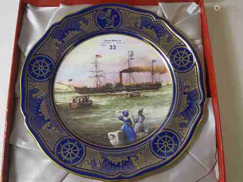 CUNARD: AN ‘AGE OF ROMANCE’ SOUVENIR PORCELAIN PLATE BY SPODE DEPICTING 