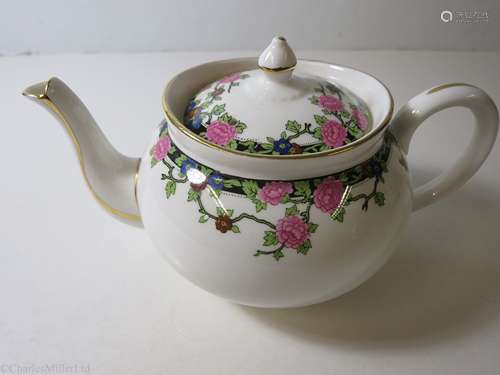 ELDER DEMPSTER: A FLORAL PATTERN PORCELAIN TEAPOT BY AYNSLEY, ENGLAND