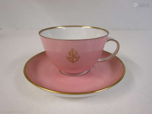 HAMBURG-AMERICAN (H.A.P.A.G.) LINE: A PINK PORCELAIN COFFEE CUP AND SAUCER BY FÜRSTENBERG, GERMANY,