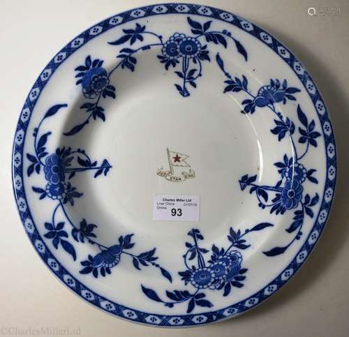 RED STAR LINE: A SECOND-CLASS CHINA ‘BLUE DELFT’ PATTERN SOUP PLATE BY MINTON, ENGLAND, 1920-1951