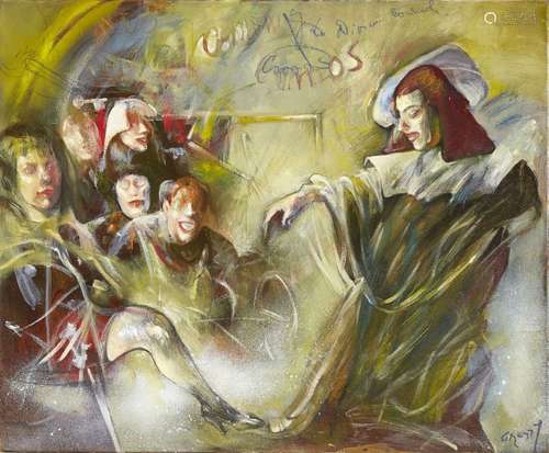 Gretty Rubinstein, Romanian/ Israeli 1947-2001- 'The Magician'; oil on canvas, signed, 60 x 74cm