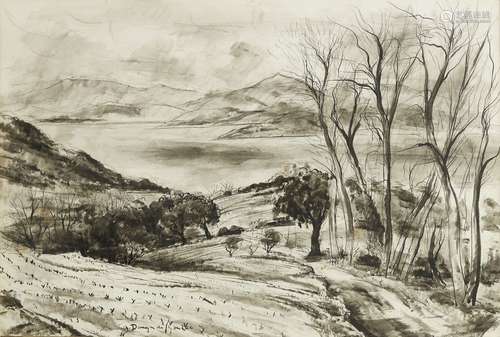 Andre Dunoyer de Segonzac, French 1884-1972- ‘Le chemin du golfe’ (A road to a gulf) c.1960; pen,