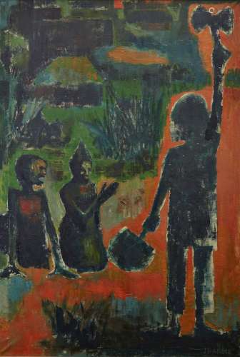 Jimoh Akolo, Nigerian b.1934- 'The God of Thunder', 1964; oil on canvas, signed and dated, 150 x