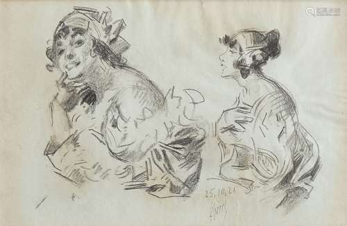 Jules Cheret, French 1836-1932- Sketch of a woman side profile, and Head studies of lady in