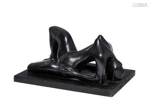 Manuel Felguerez Barra, Mexican, b.1928- Reclining nude; painted ceramic sculpture, signature