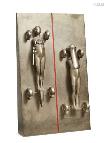 Ernest Trova, American 1927-2009- '2 Car Men' from the 'Falling Man' series, 1965; nickel on bronze,