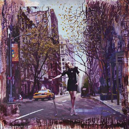 Chris Carolina, French, b.1972- Woman in the street in New York, 2009; acrylic on digital print laid