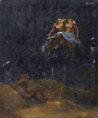 Maria Larios, Spanish, late 20th/early 21st century- Seated nude figures; oil on canvas, 73 x