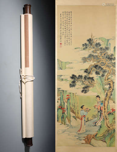 A Fine Chinese Hand-painted Scroll Signed by Zheng mukang