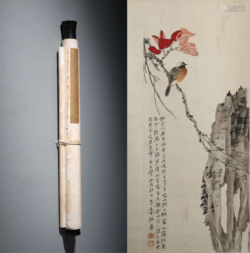 A Fine Chinese Handpainted- Scroll of Flowers and Birds Signed by Zhang DaQian