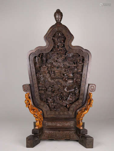 A ZITAN WOOD EMBEDED HUANGYANG&CHENXIANG WOOD SCREEN