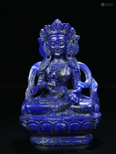 A LAPIS LAZULI GUANYIN SHAPED ORNAMENT