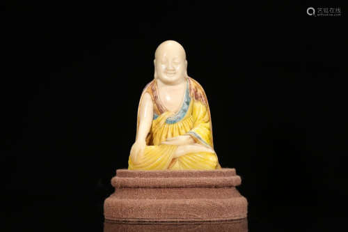 A COLOR PAINTING SOAPSTONE ARHAT BUDDHA