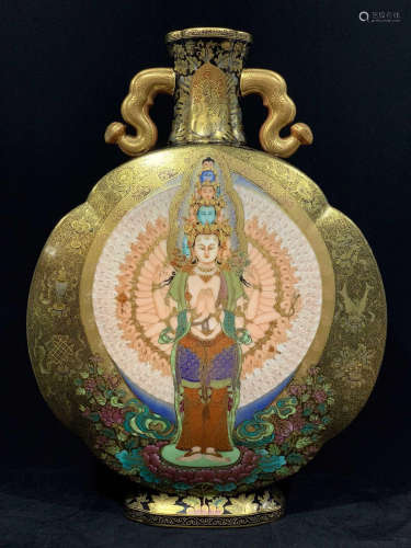 A GOLD GILTED THANGKA BUDDHA VASE