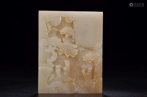 A HETIAN JADE SCREEN  ORNAMENT CARVED IN LANDSCAPE