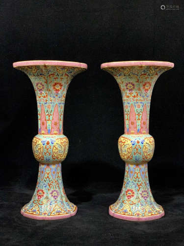 A PAIR OF CLOISONNE GOLD GILTED VASES