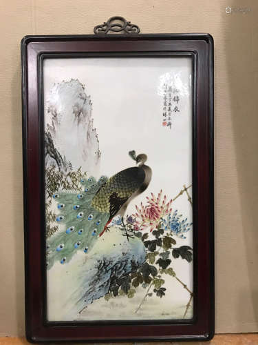 A PEAFOWL LANDSCAPE PORCELAIN BOARD ORNAMENT FROM CHENGYITING