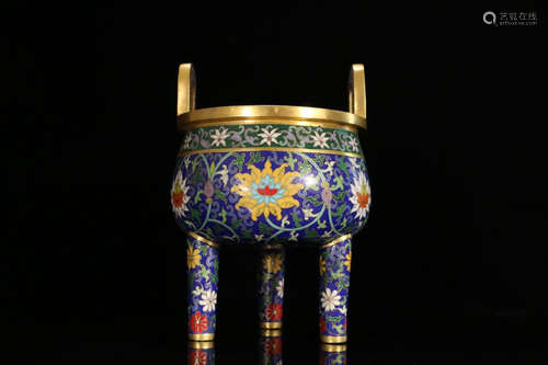 A COPPER GILTED CLOISONNE TRIPOD CENSER