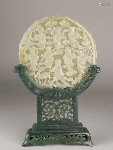 A HETIAN JADE SCREEN WITH JASPER BASE