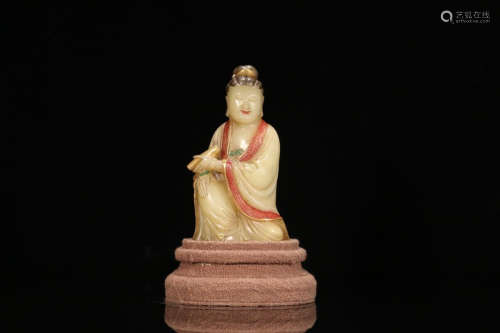 A COLOR PAINTING SOAPSTONE GUANYIN BUDDHA