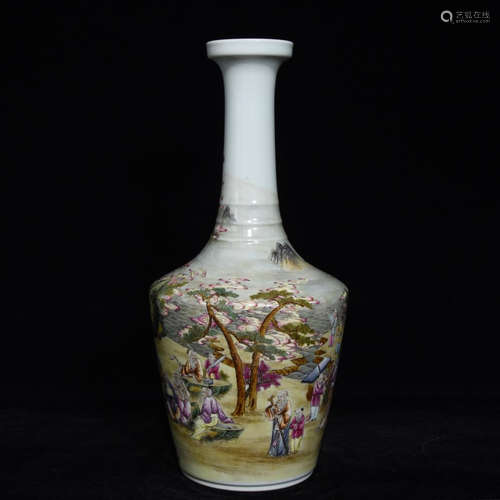 A YONGZHENG MARK FAMILLE ROSE VASE WITH STORY PAINTING