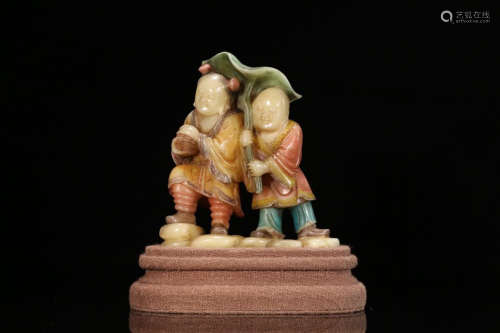 A COLOR PAINTING SOAPSTONE CHINESE BUDDHAS