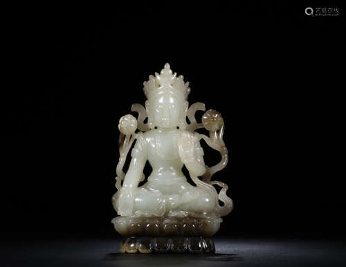 A HETIAN JADE ORNAMENT OF SITTING BUDDHA SHAPED