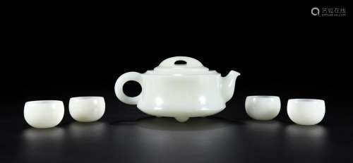 HETIAN JADE TEAPOT&4CUPS