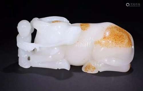 WHITE HETIAN JADE "TONG ZI MU NIU"SENSER