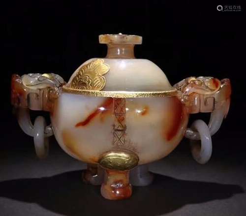 OLD AGATE SILVE GILT  CENSER