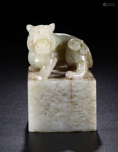 HETIAN JADE &COLOR DRAGON &TIGER SEAL