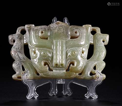 HETIAN JADE DOUBLE DRAGON ORNAMENT