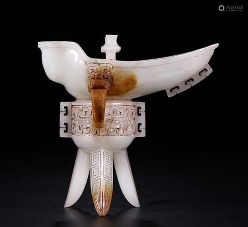 HETIAN JADE DRAGON&PHONIX THREE LEGS JUE CUP