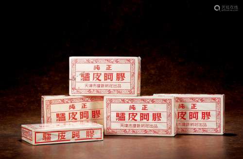 60-70年代天津健新药庄阿胶（出口装） 数量：5盒重量：500克×5盒