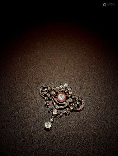 爱德华时期 钻石红宝石胸针 年代：爱德华时期 约1910年