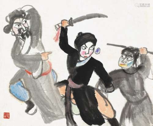 关 良（1900-1986）武戏图 纸本 彩墨
