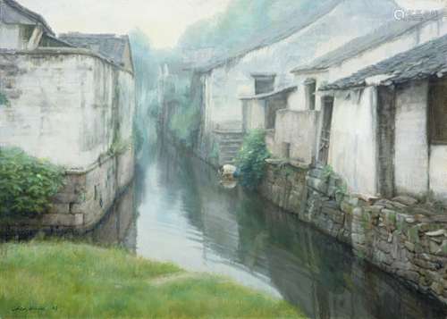 陈逸飞（1946-2005）苏州运河 布面 油画