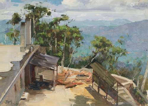 艾中信（1915-2003）山间小屋 纸本 油画