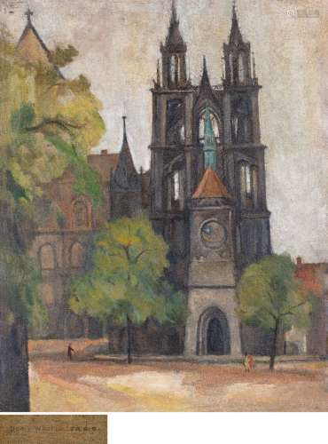 关 良（1900-1986）迈森主教座堂 布面 油画