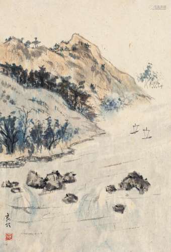 关 良（1900-1986）扁舟 纸本 彩墨