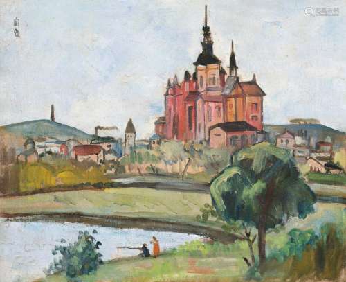 关 良（1900-1986）史塔尔桑教堂 布面 油画