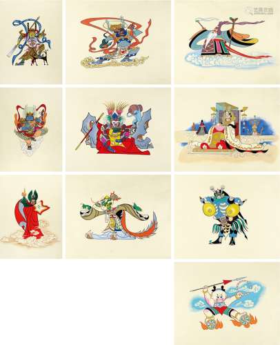 张光宇（1900-1965） 大闹天宫设计稿十帧 设色纸本 画心