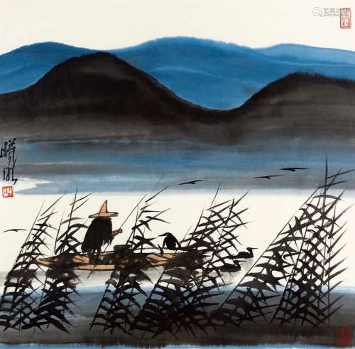 林曦明（b.1925） 水乡渔翁 设色纸本 镜片