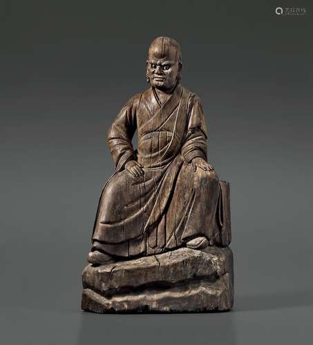 明·木胎罗汉坐像 MING DYNASTY A WOOD FIGURE OF ARHAT