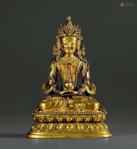 清·铜鎏金无量寿佛 QING DYNASTY A GILT-BRONZE AMITABHA