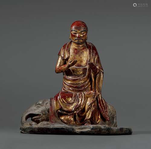 明·夹纻男相普贤坐像 MING DYNASTY A LACQUERED FIGURE OF MANJUSRI